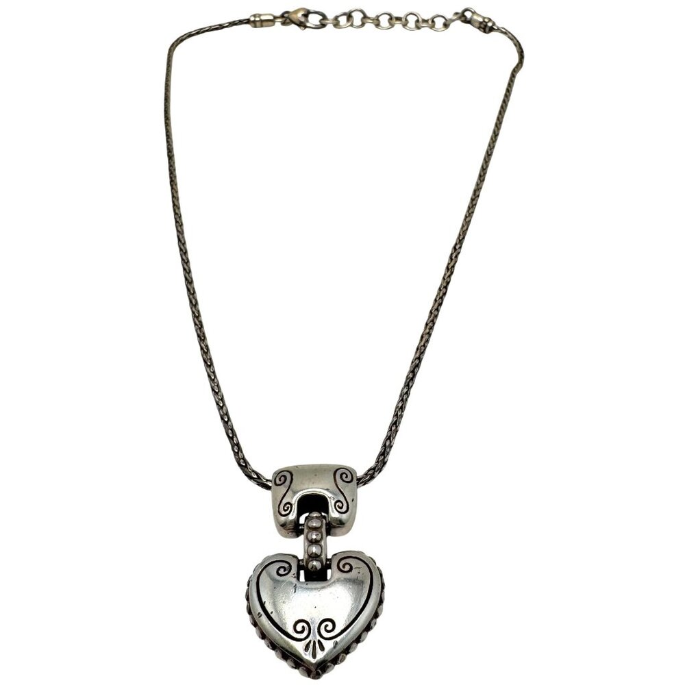 Brighton Cafe Au Lait Heart Necklace Silver Plated Retired 18"